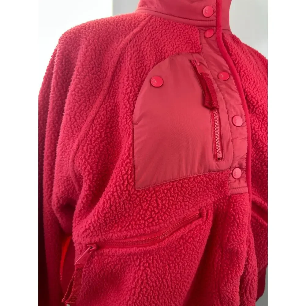 Free People FP Movement Hit The Slopes Fleece Jacket Coral Red Sherpa Size XL - Picture 6 of 16